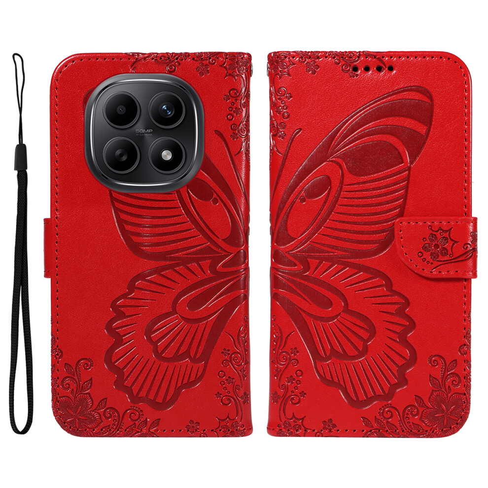 (Red) For Xiaomi Poco M8 5G / Mi Note 15 5G (Global) / 15 4G (Global) Case Butterfly Pattern Pu Leather Folio Flip Phone Cover Red 6914299699835