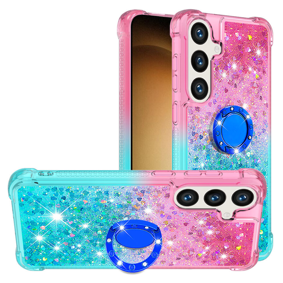 (Pink+Sky ) For Samsung Galaxy S25 Fe Tpu Case With Kickstand Gradiant Quicksand Shockproof Cover Blue 6914291389185