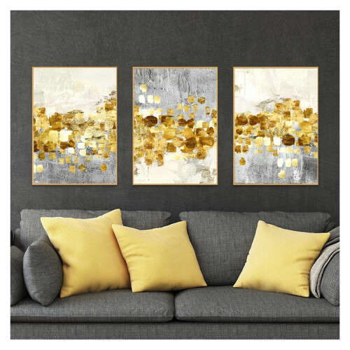Pintura nórdica abstrata em tela com folha de ouro, 24x36 polegadas. 1