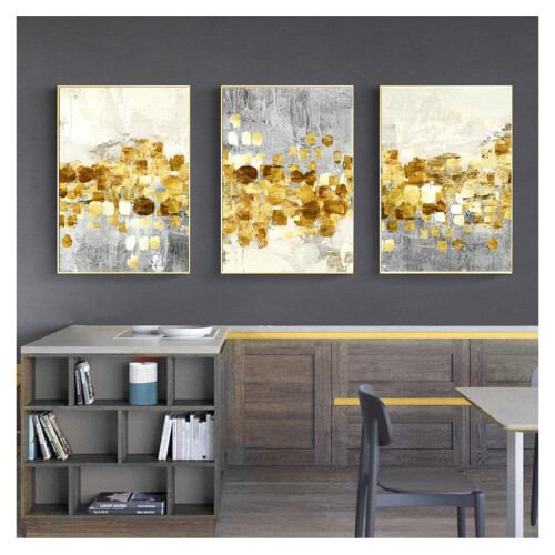 Pintura nórdica abstrata em tela com folha de ouro, 24x36 polegadas. 2