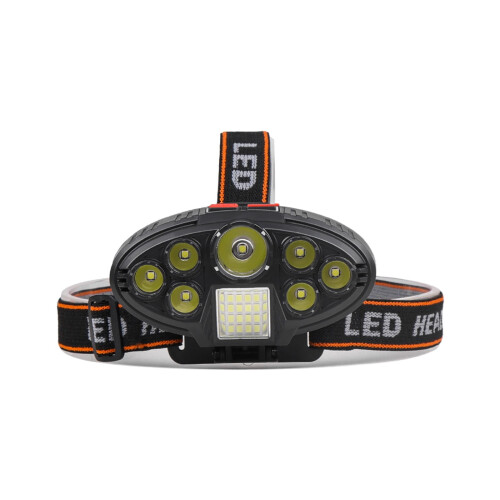 Φακός κεφαλής LED με φόρτιση USB, μαύρος, 7 φώτα, 8 λειτουργίες 1