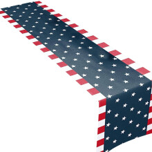 Camino de mesa patriótico con temática de perros, fuegos artificiales y diseño de la bandera estadounidense, perfecto para la decoración del Día