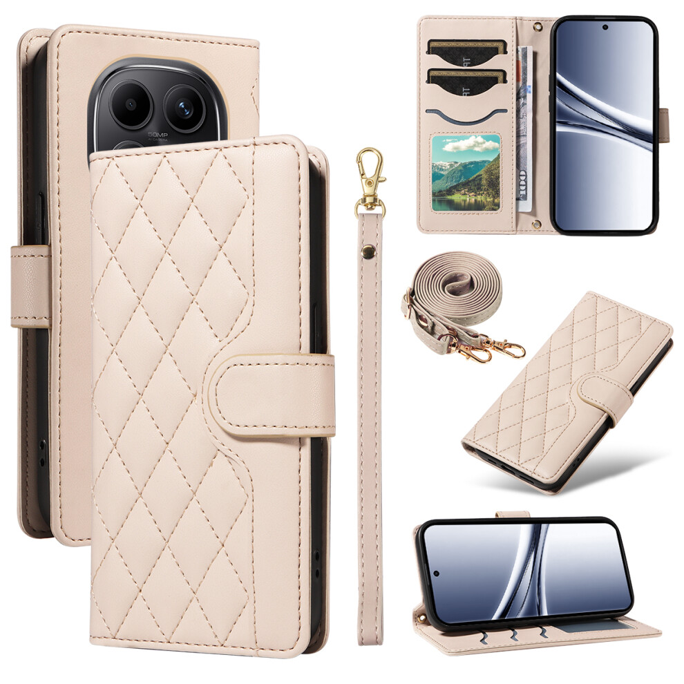 (Apricot) For Xiaomi Poco M8 5G / Redmi Note 15 5G (Global) Wallet Case Rhombus Leather Phone Cover With Strap 6914299845942