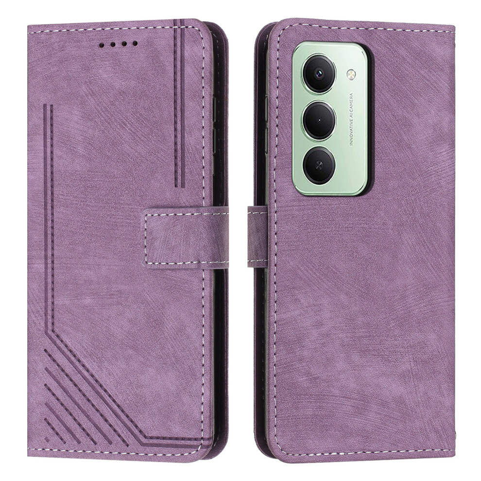 (Purple) For Xiaomi Redmi 15 4G (169Mm) Stand Case Imprinted Lines Leather Phone Cover Purple 6914294134140