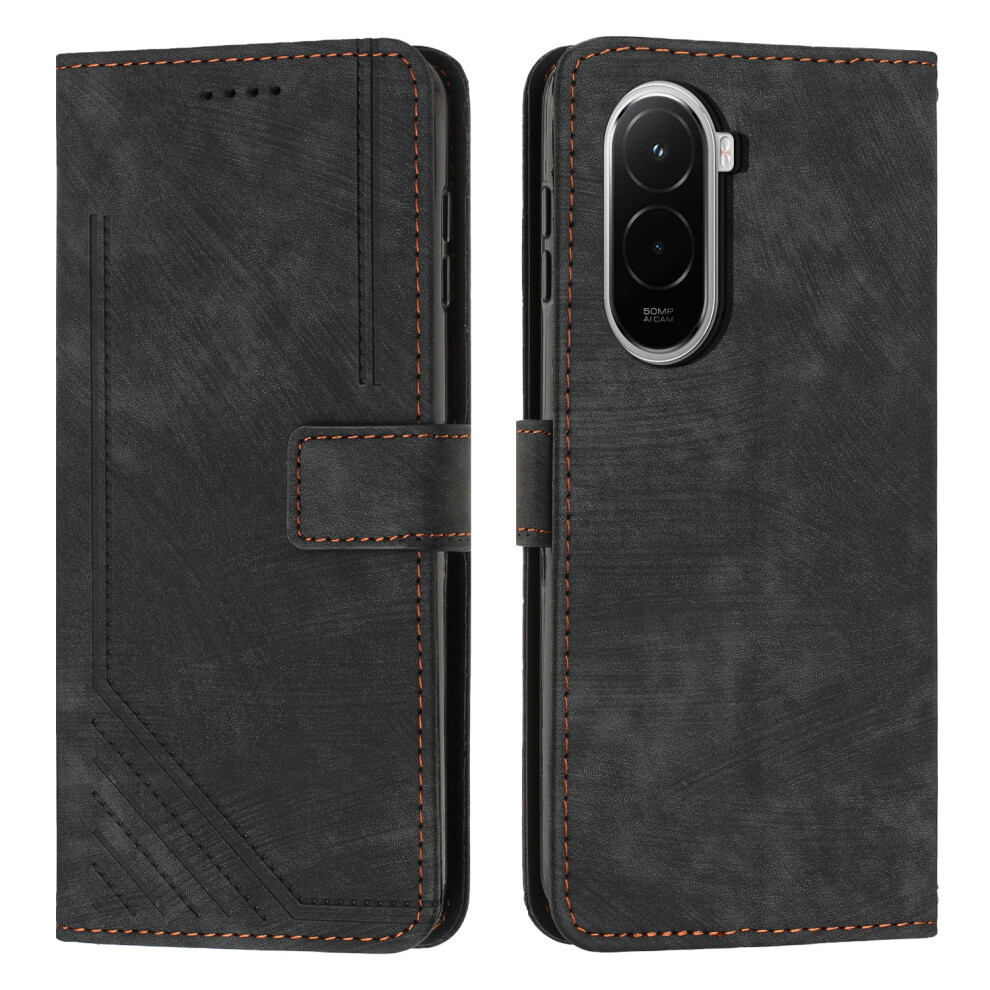 (Black) For Xiaomi Poco M7 4G (169Mm) Stand Case Imprinted Lines Leather Phone Cover Black 6914292306051
