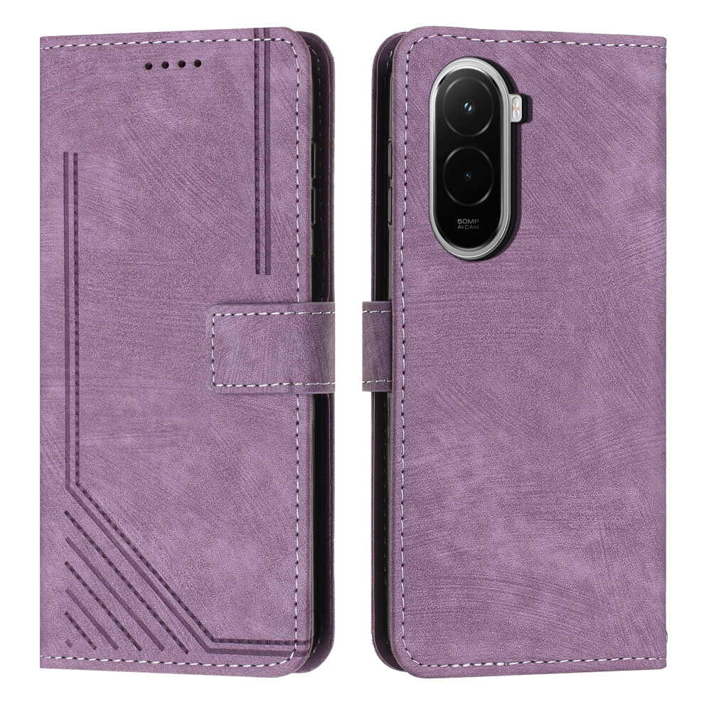 (Purple) For Xiaomi Poco M7 4G (169Mm) Stand Case Imprinted Lines Leather Phone Cover Purple 6914291320348