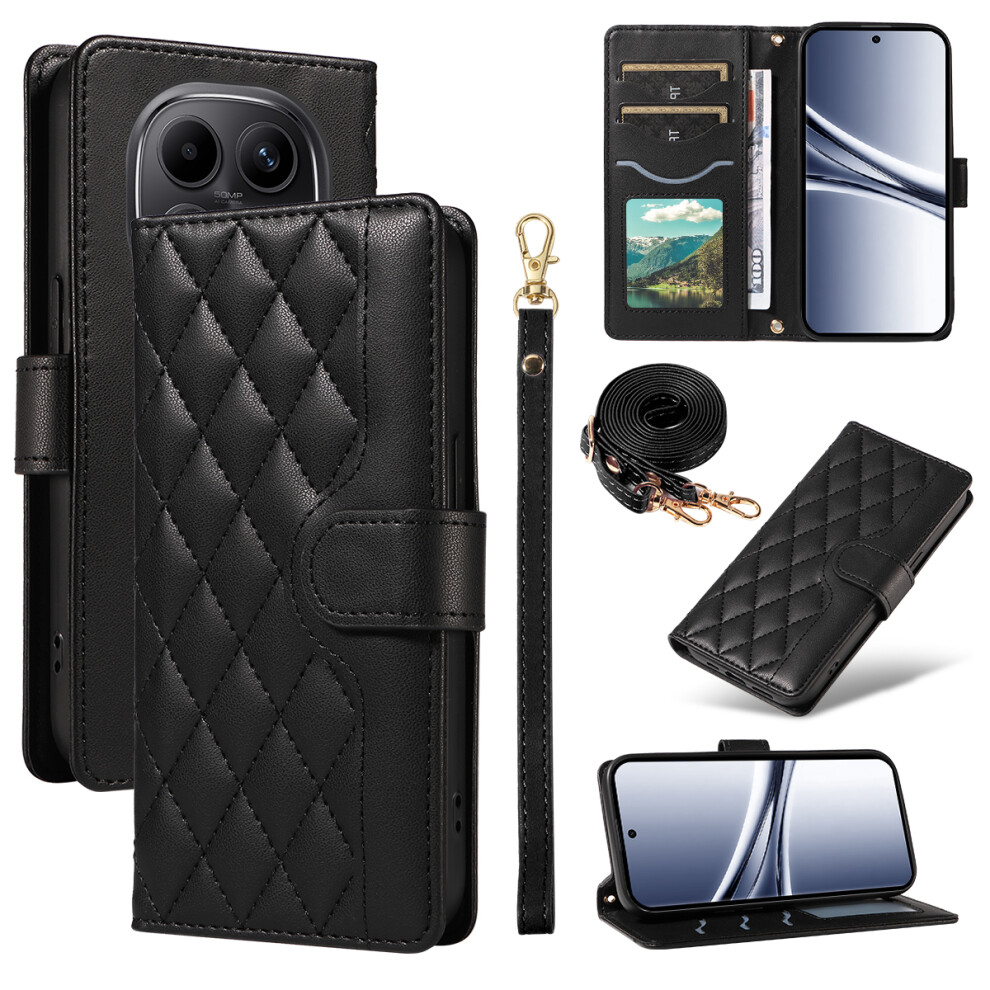 (Black) For Xiaomi Poco M8 5G / Redmi Note 15 5G (Global) Wallet Case Rhombus Leather Phone Cover With Strap Black 6914297752693
