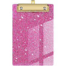 Pink Glitter Acrylic Clipboard with Pen Holder 5.9" x 3.9"