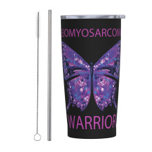 Mí na Feasachta ar Leiomyosarcoma, Mug Taistil Caife Cruach Dhosmálta Inslithe 20Oz le Tuí, Cupán Teirmeach Inaistrithe, Bán