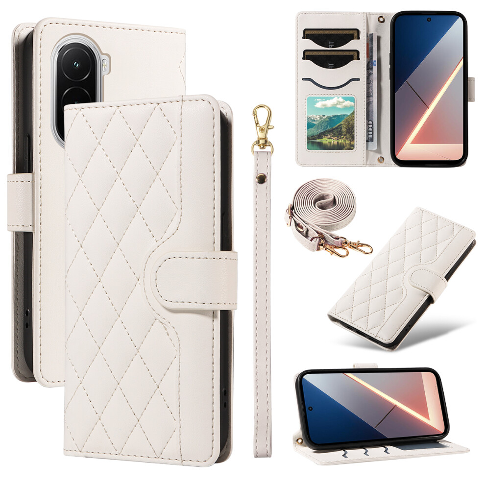 (White) For Xiaomi Poco M7 4G (169Mm) Wallet Case Rhombus Leather Phone Cover With Strap White 6914290569519