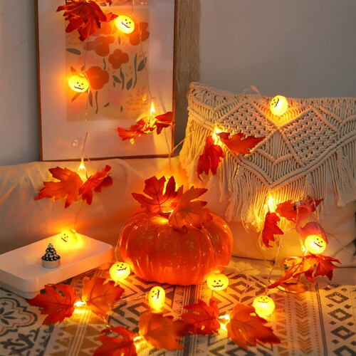 Maple Leaf Pumpkin String Lights Indoor Outdoor 36 ft 1