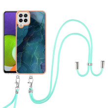Pouzdro kompatibilní s Samsung Galaxy A22 4G měkké TPU nárazníkové pouzdro odnímatelný popruh crossbody šňůrka mramorové