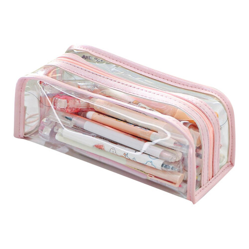Pink Transparent Pencil Case Large Capacity