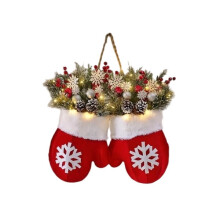 14-inch Twinkling Christmas Mitten Wreath Pre-Lit Flocked