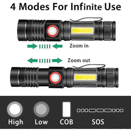 3 in 1 Flashlight, USB Rechargeable LED Light, Zoom Magnet, 4 Modes COB Waterproof Work Light for Various Uses (1pcs) 1