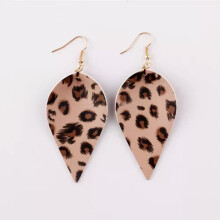 Cheetah Print Leather Earrings Women Brown Leopard Leaf