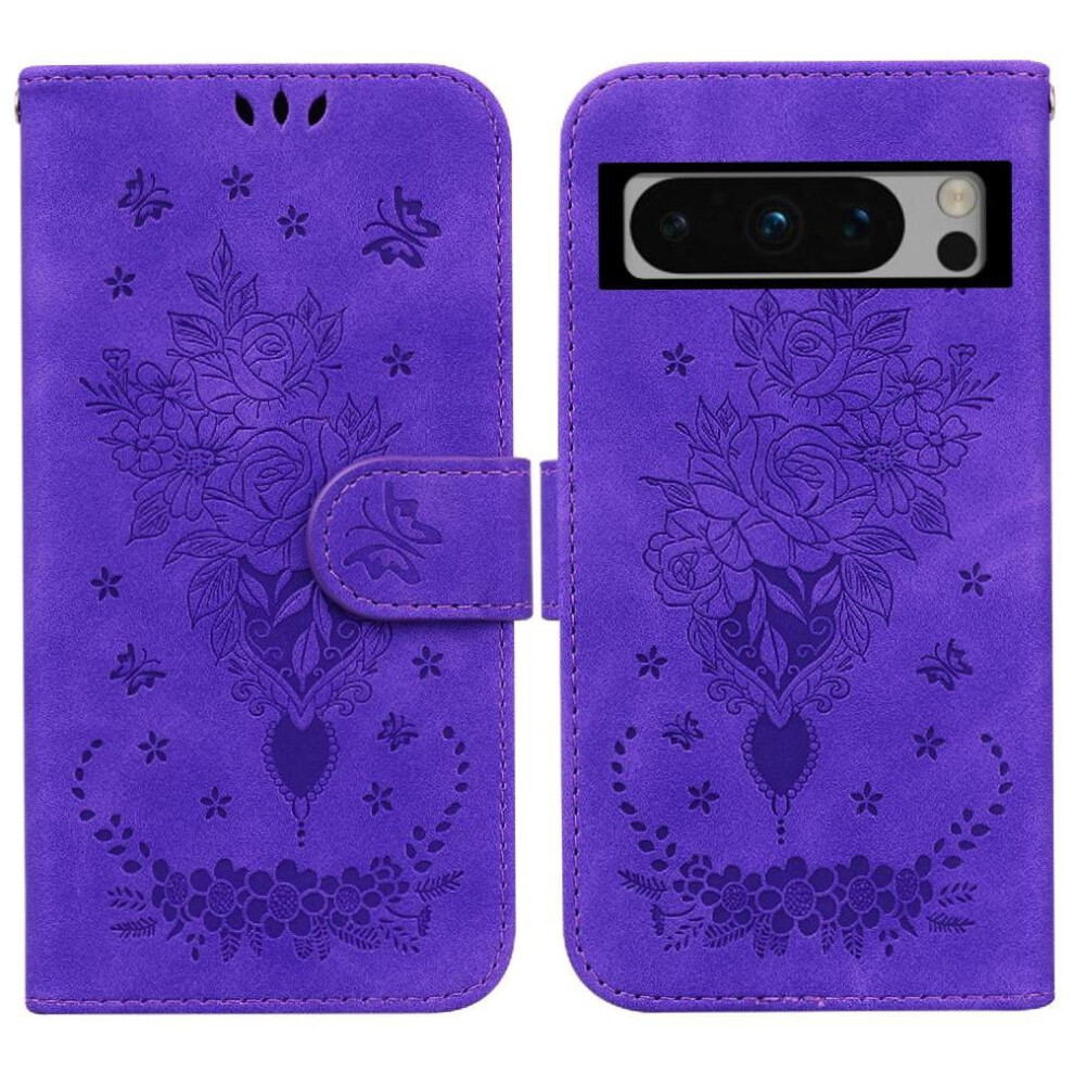 Google Pixel 8 Pro Flip Case Rose Emboss Pu Leather With 971050036434