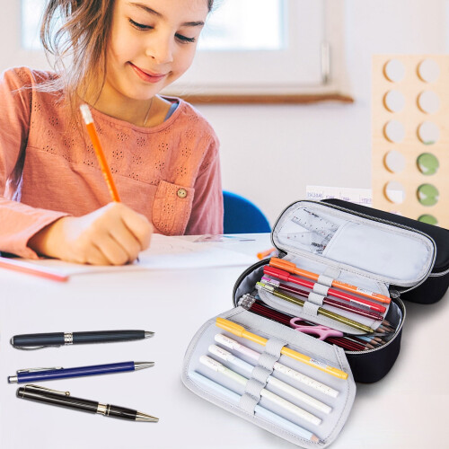Canvas Pencil Case Blue Large Capacity Multi-layer