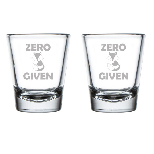 Set van 2 borrelglaasjes van 50 ml (1,75 oz) met de tekst "Zero Fox Given" (grappig).
