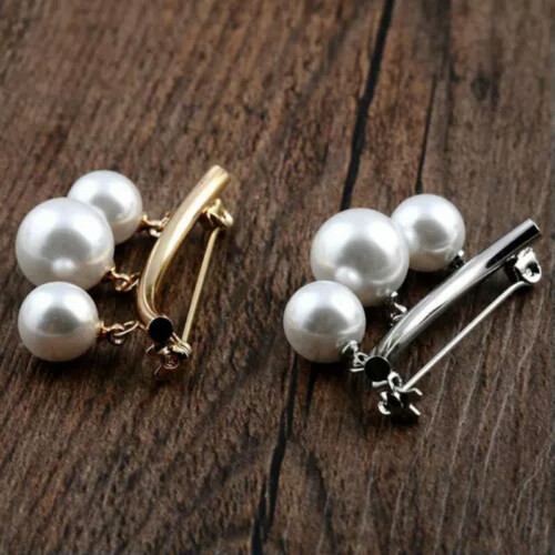 Pearl charm safety pin brooch silver 1 piece 2