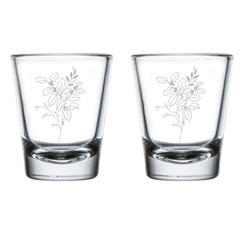 Schnapsgläser-Set (50 ml) mit Stechpalmenmotiv für Dezember