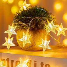 Guirlande lumineuse en forme d'étoiles, pentagramme lumineux multicolore, alimentation par piles/USB, compatible avec les rideaux de Noël.