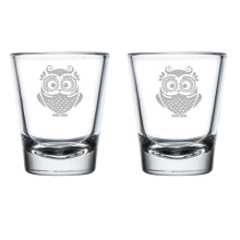 Set van 2 borrelglaasjes van 50 ml met uilmotief, vintage stijl.