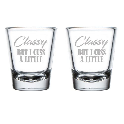 Schnapsgläser-Set „Elegant, aber ich fluche ein bisschen“, 2 Stück, 50 ml