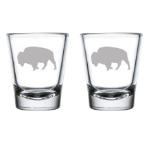 Set van 2 borrelglazen van 50 ml (1,75 oz) met bizonmotief.
