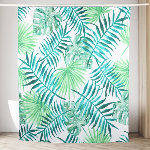Vattentät duschdraperi med grönt blad 180x180cm 2