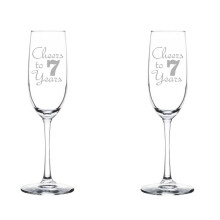Set van 2 champagneflutes/mousserende wijnglazen ter ere van het 7-jarig jubileum (237 ml, met voet)