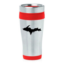 Mug de voyage isotherme en acier inoxydable 16 oz, tasse à café, gobelet isotherme, péninsule supérieure du Michigan (rouge)