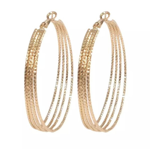 Gold Hoop Earrings Patterned 4-Row 6 cm