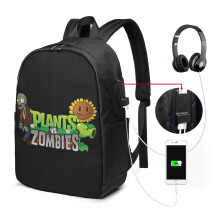 Plants Vs Zombies rejselaptoprygsæk, antislank, holdbar forretningstaske med USB-opladningsport, computertaske til universitet og skole til mænd og