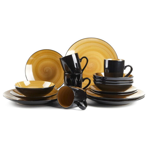 Sonoma stoneware dinner set black exterior yellow interior 1