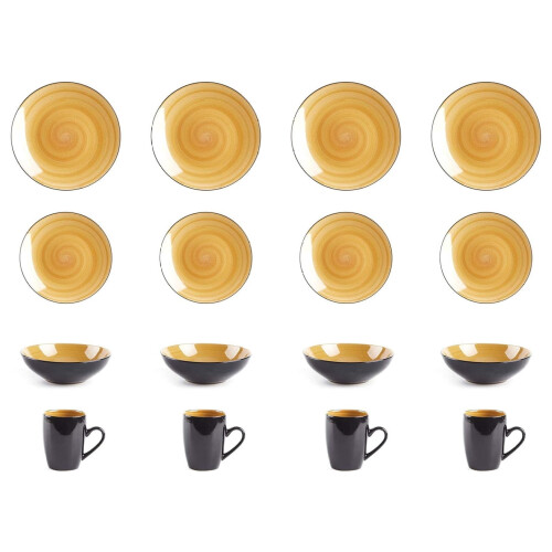 Sonoma stoneware dinner set black exterior yellow interior 2
