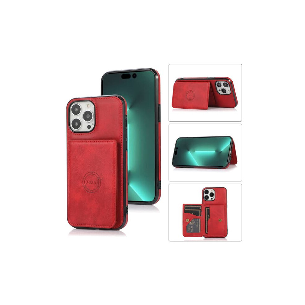 Iphone 16 Pro Case With Card Slot And Magnetic Closure Red 962029604358