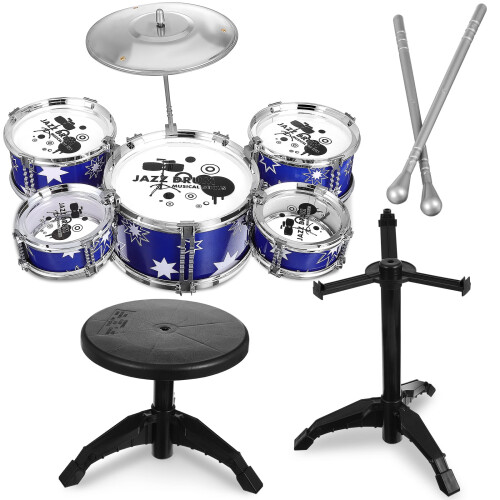 Kids jazz drum set with stool, percussion toy 2