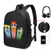 Sac à dos de voyage pour ordinateur portable Powerpuff Girls, résistant à l'eau et antivol, avec port de chargement USB, 17 pouces, compatible