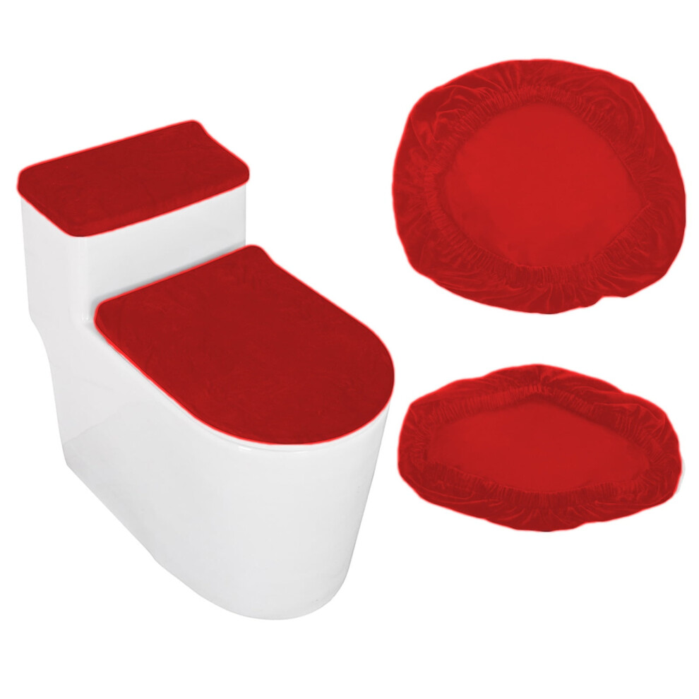 Toilet Lid And Tank Cover Set Red Stretch Elastic Machine 972745869924