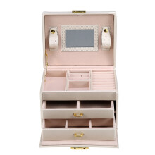 LYUMO Dreistöckige Schmuckaufbewahrungsbox, Aufbewahrungsbox für Ohrringe, Halsketten und Armbänder, PU-Display-Organizer-Box, Schrank, Geschenk