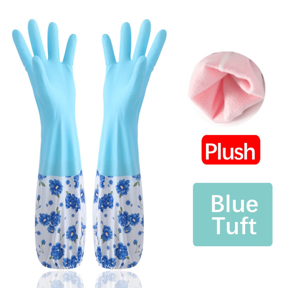 Rubber Dishwashing Gloves Medium Blue Flower Print