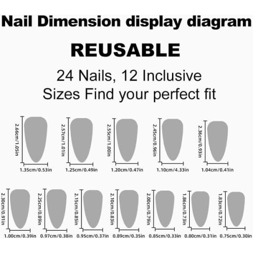 White French Press-On Nails, Almond Shape, 24 pcs 2