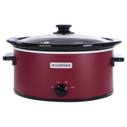 6 Quart Oval Slow Cooker Red Stainless Steel