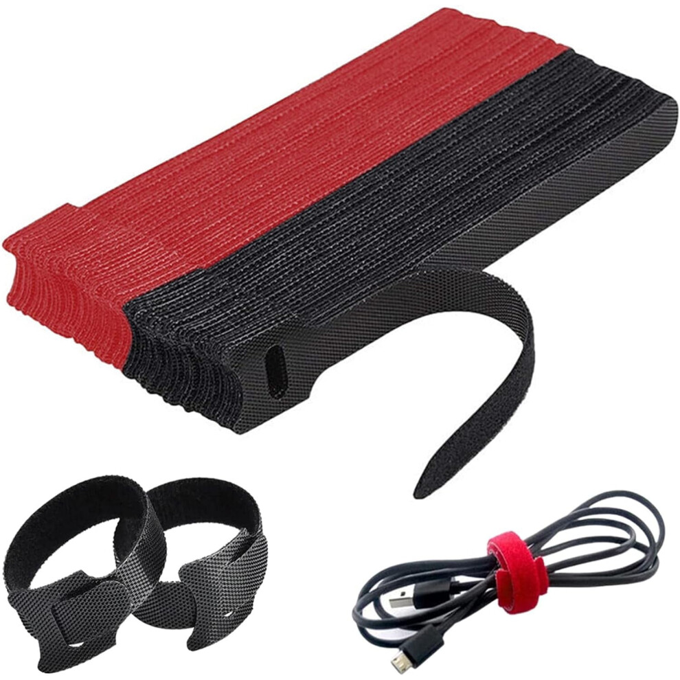 Cable Ties Reusable Nylon Hook & Loop 100Pcs Black/Red 972745873211