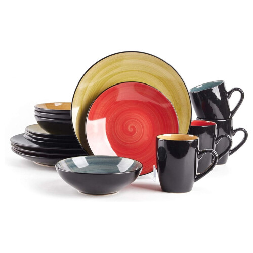 Sonoma stoneware dinner set black exterior handpainted