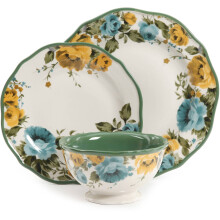 Pioneer Woman rose shadow green ceramic 12-piece dinnerware