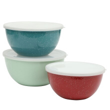 Pioneer Woman enamel steel mixing bowls with lids 6-piece