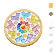 Glass Mosaic Tiles Kit with Wooden Coaster 1 Set