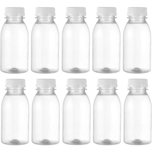 Milk Bottles with Lids Transparent Plastic 10pcs 250ml